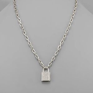 Crystal Lock Charm Chain Necklace